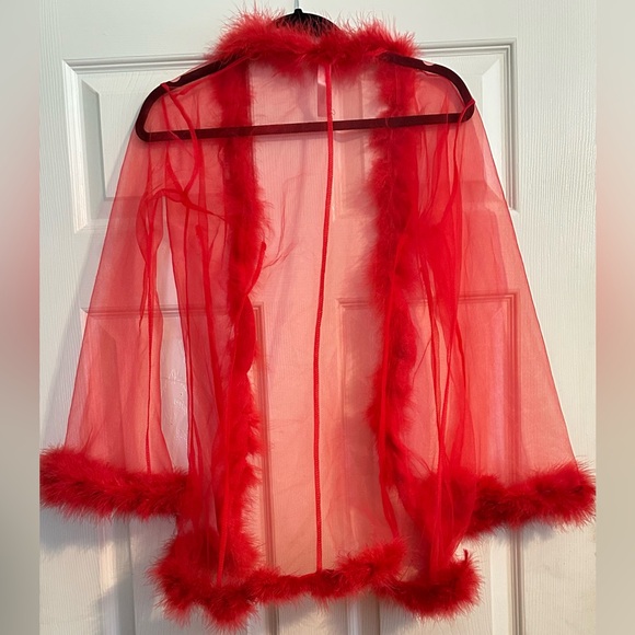 Sexy Feathered Red Sheer Robe - Picture 3 of 3